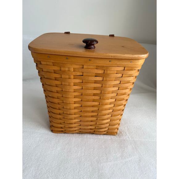 Longaberger 2000 Large Mail Basket w/ Leather Connectors to Lid & Protector - Picture 2 of 14